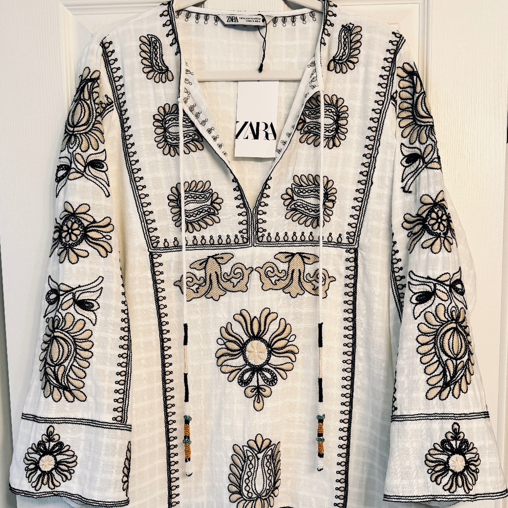 ZARA NWT White Embroidered Dress